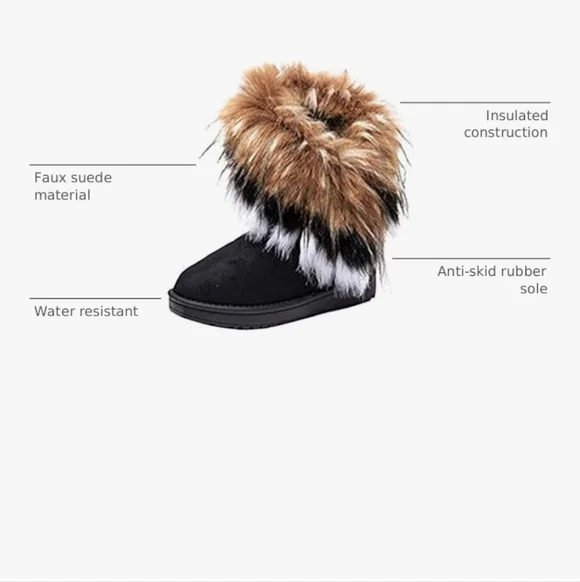 Black and White Fur Winter Boots - Picture 4 of 4